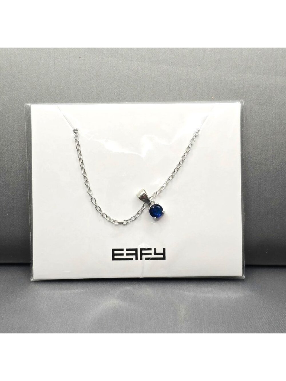 EFFY Synthetic Blue Sapphire Necklace 18" Silver Tone Rolo Chain Designer